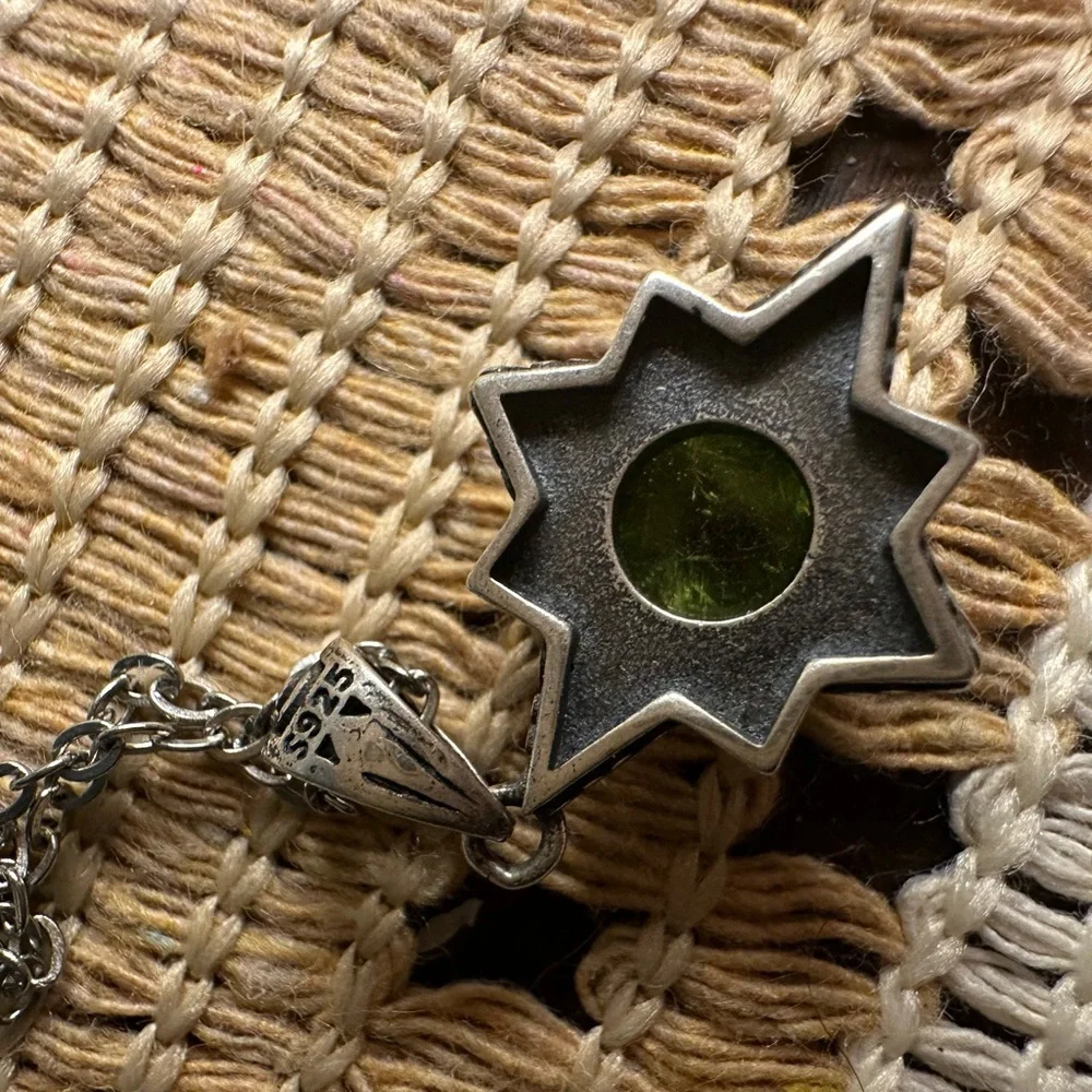 Silver Compass Star Pendant with Green Tourmaline on 18” Copper Chain - Picture 6 of 8